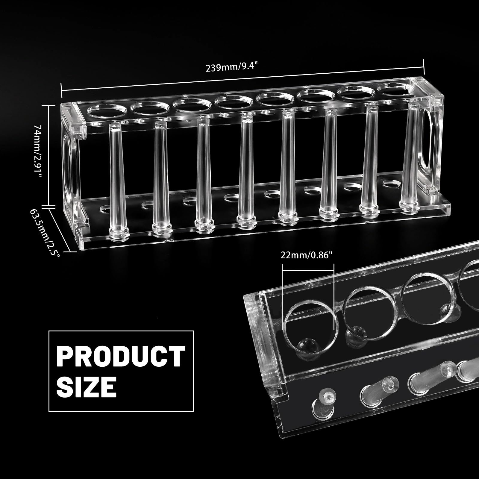 CHGCRAFT Clear Acrylic Test Tube Rack 8-Hole Acrylic Test Tube Display Stands Transparent Test Tube Holder for Chemistry, 2.5x9.4inchx3inch