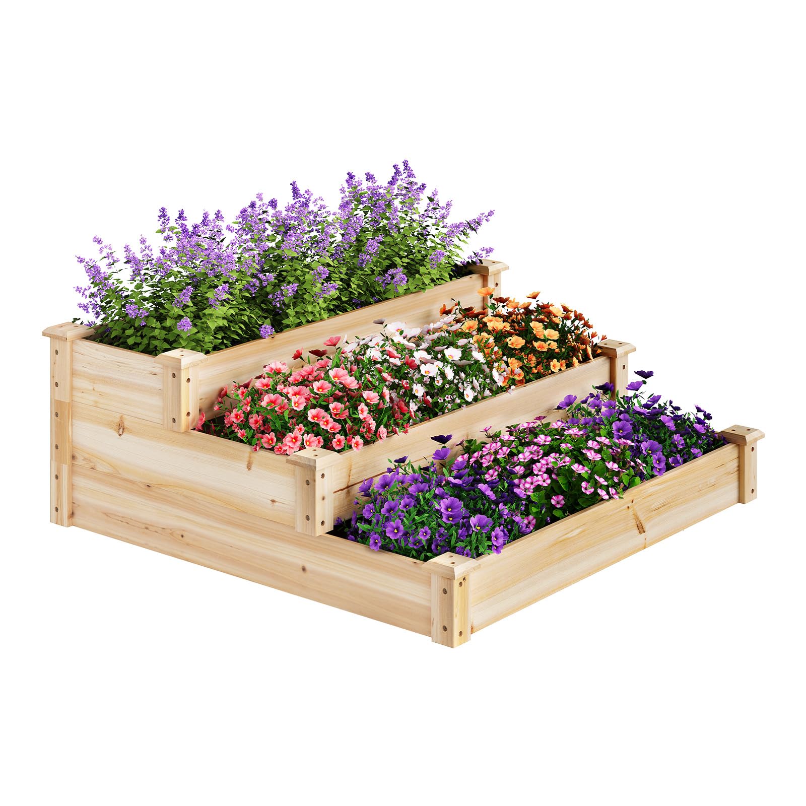 WOLTU Carré Potager à 3 Niveaux, Jardinière Surélevée en Bois, Design en Escalier, avec Fond Ouvert, 92x92x35 cm, pour Terrasse, Balcon, Jardin ou Cour