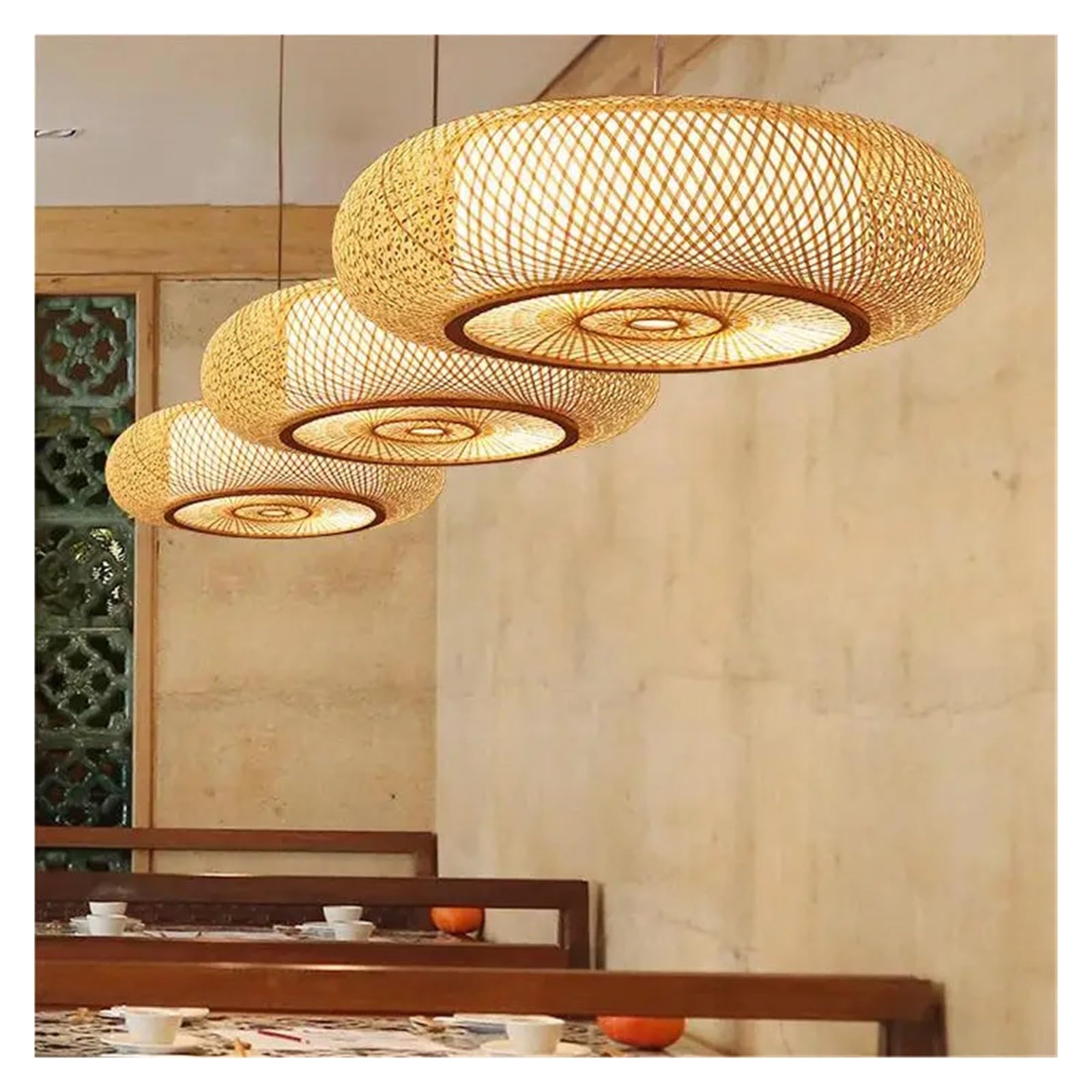 Lampenschirm LED-Pendelleuchte im Landhausstil, Durchmesser 40 cm, kreative Bambus-Kunst-Pendelleuchte, Kronleuchter, Restaurant, Teehaus(3668-D80CM)