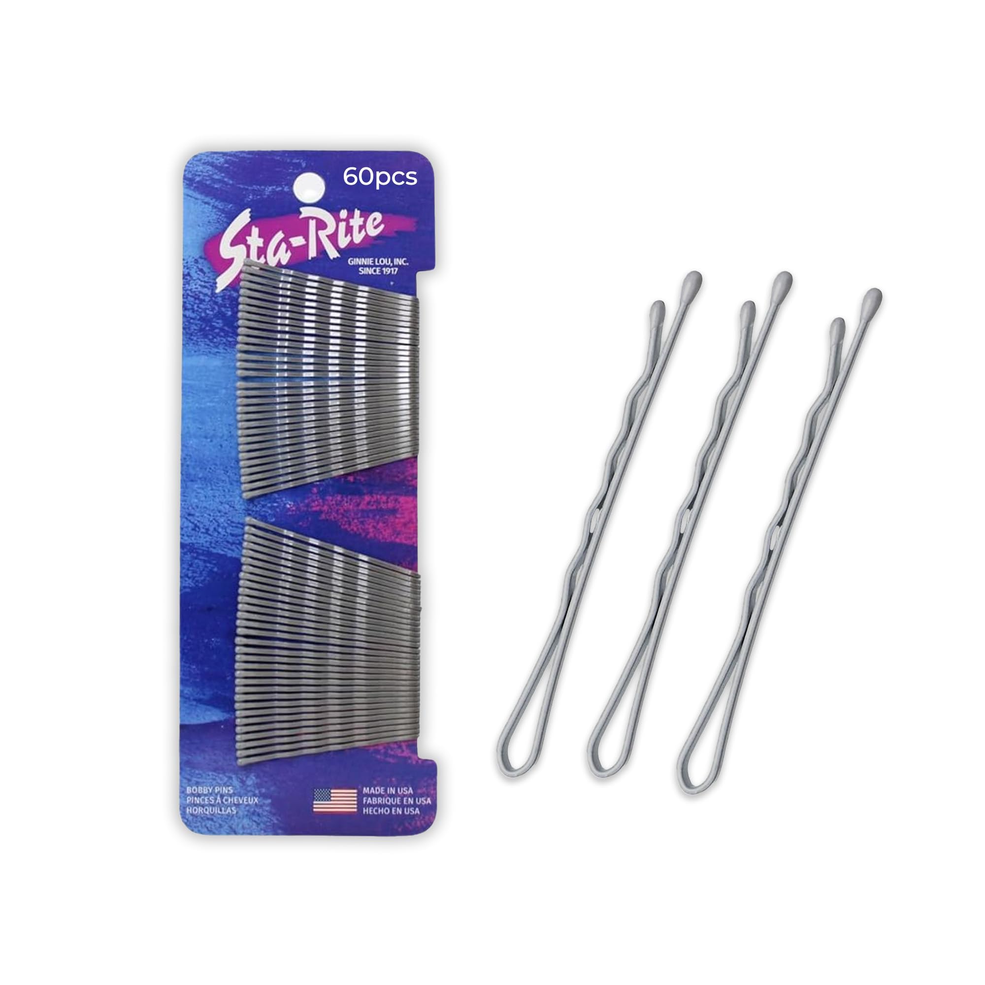 Sta-Rite Bobby Pins - Silver Hair Pins, 60-Count Pack