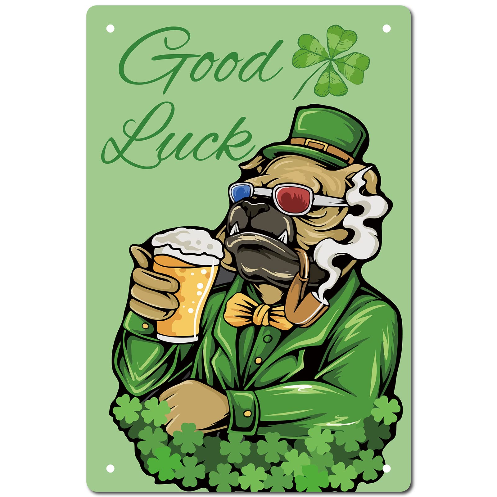 CREATCABIN St. Patrick's Day Metal Tin Sign Good Luck Four Leaf Green Vintage Wall Decor Art Mural Hanging Iron Painting Plaque Poster Rustic for Cafe Home Kitchen Restaurant Decorations 8 x 12 Inch