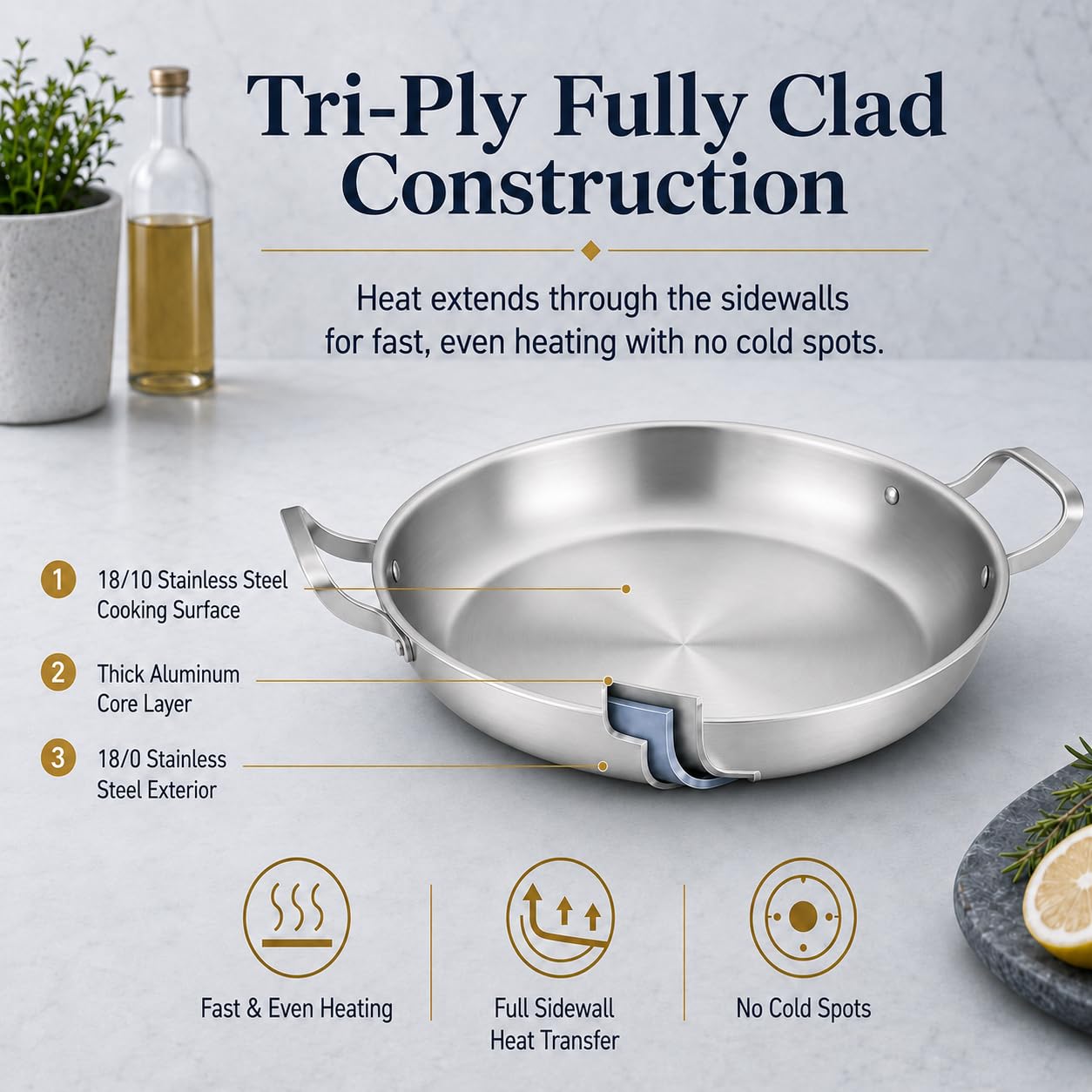 Yeksum 14.5" Stainless Steel Paella Pan - 12 Servings -2