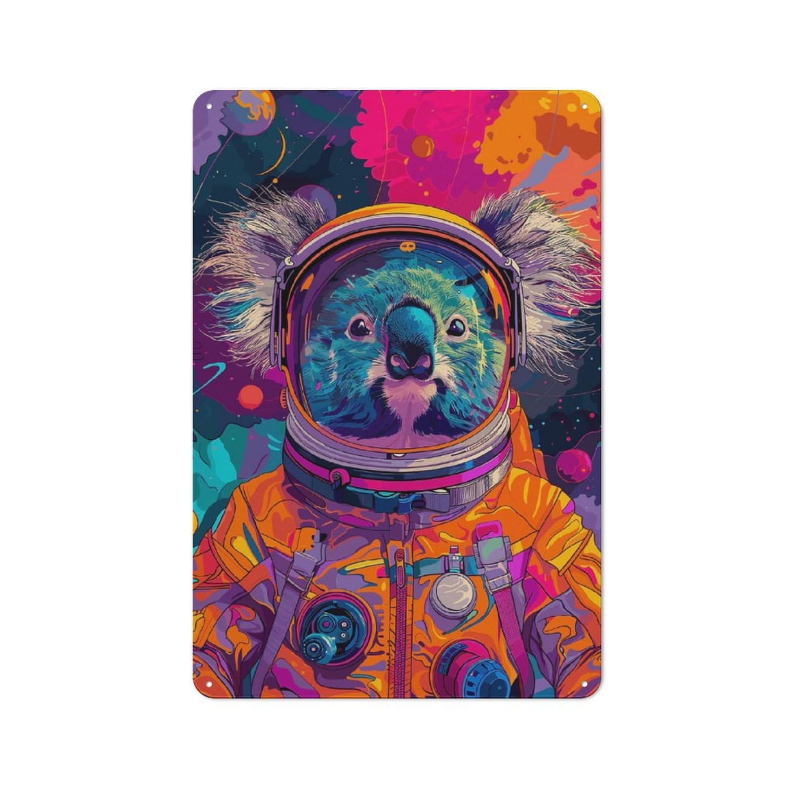 Junmoney Astronaut Space Koala Retro Metal Plaque 30X20cm For Dining Room Or Kitchen, For Kitchen, Dining Room And Home Bar Wall Decor