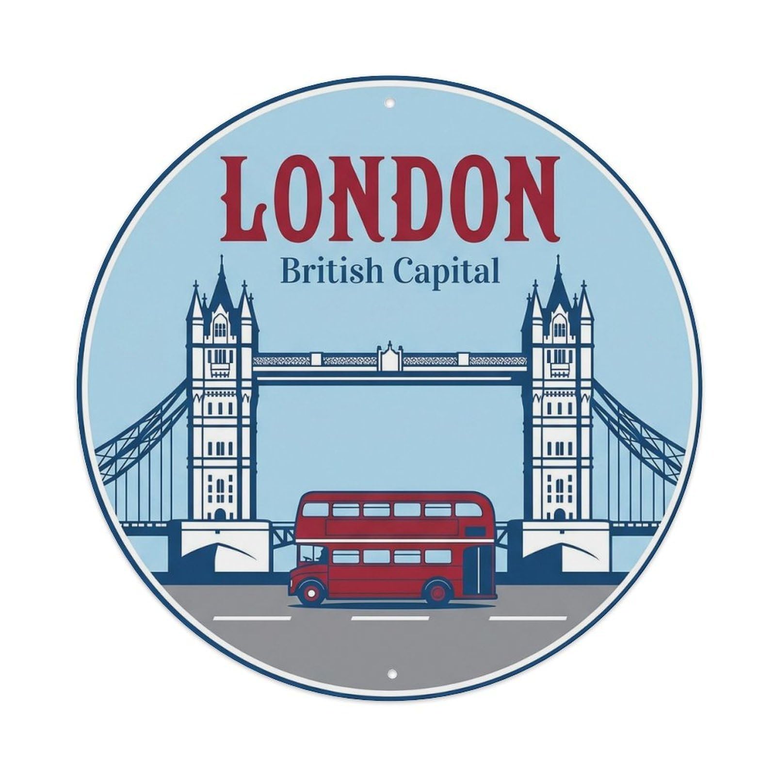 Vintage Travel London Bridge England Metal Tin Sign Plaque Wall Decor for Cafe, Club, Garden Round Metal Poster 8x8Inch