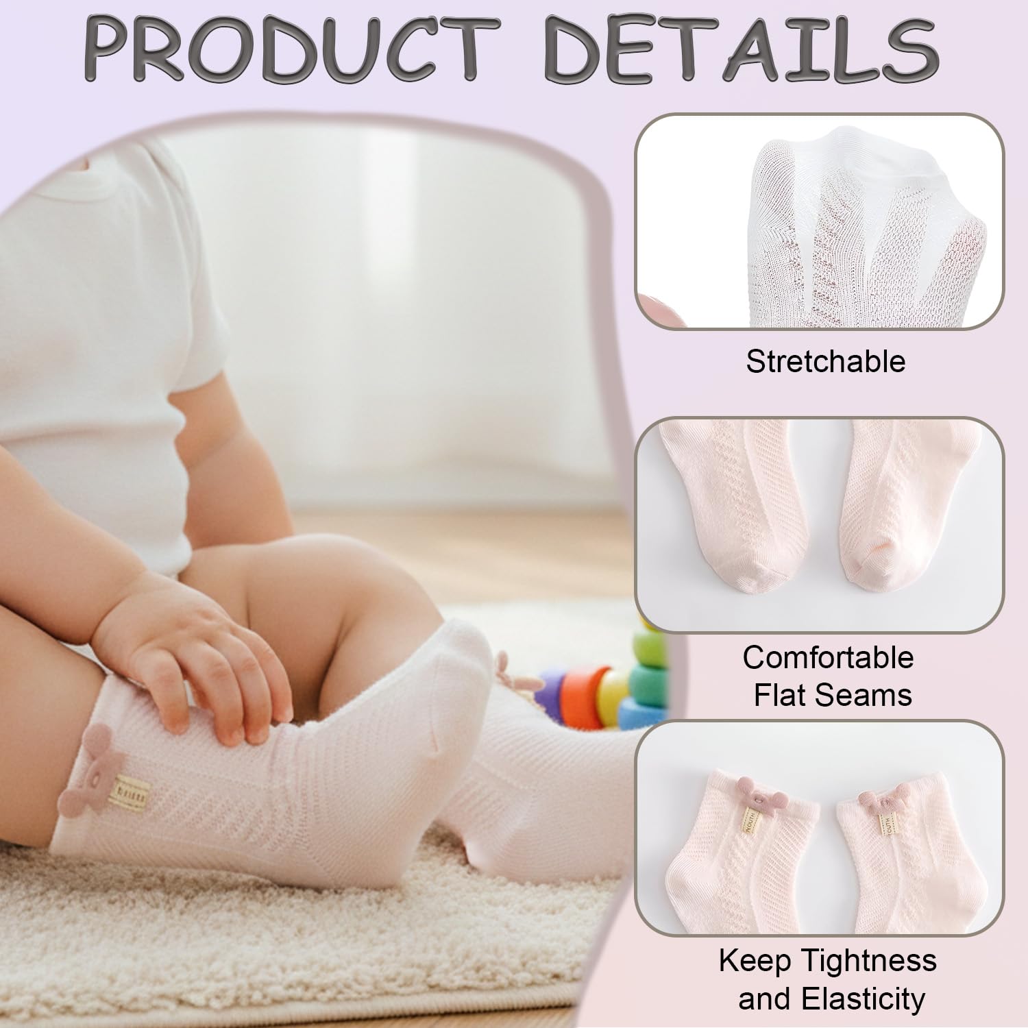 SYGA 4-Pairs Baby Socks Set Mesh Short Cotton with Mouse Cartoon Pattern for Newborns 0-6 Months(White, Pink, Khaki, Green) 1