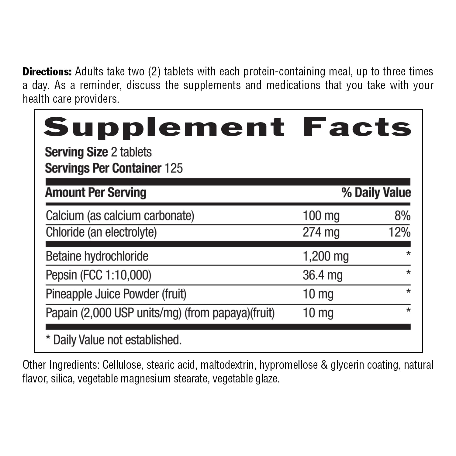 Country Life Betaine Hydrochloride with pepsin 600 mg - 250 Tablets — Amazon image 3