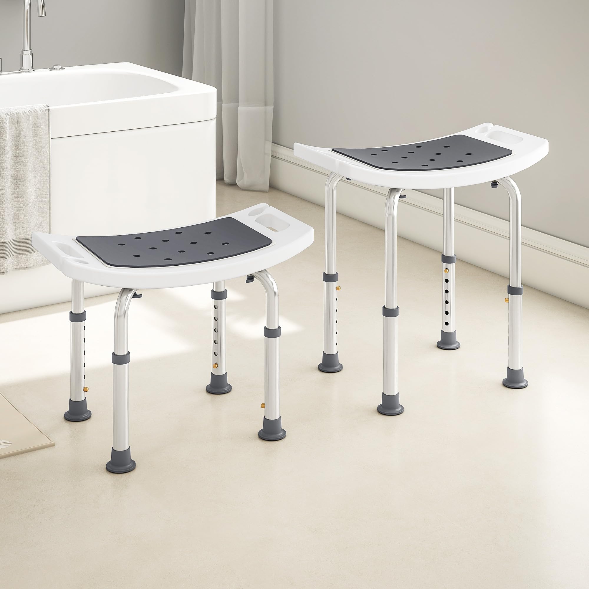 HOMCOM Sgabello per Doccia da Bagno in Lega di Alluminio e Plastica Antiscivolo, Sgabello Bagno con Altezza Regolabile 6 Livelli 39-52cm, Grigio