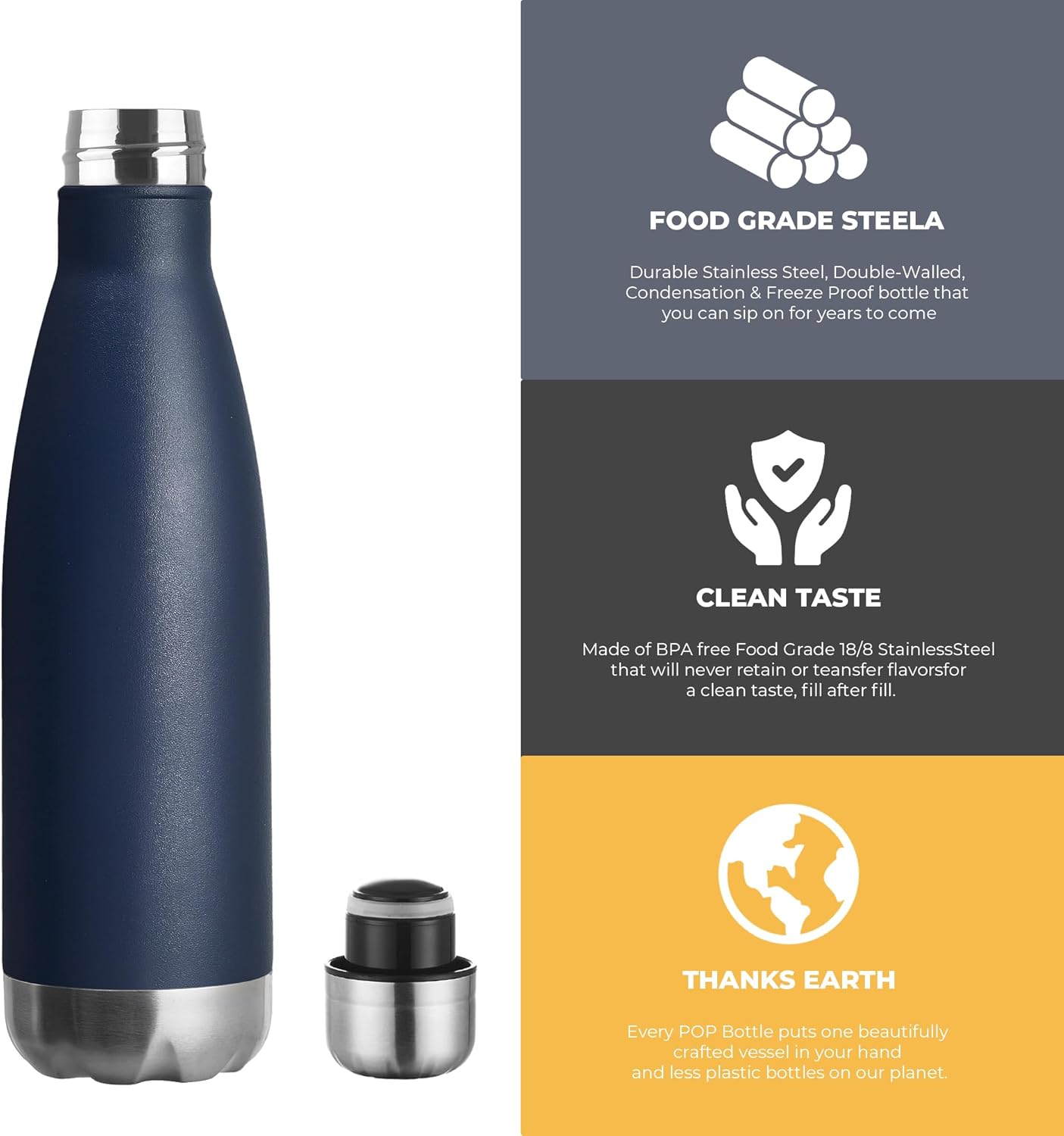 MEWAY 17oz Sport Water Bottle 12 Pack Vacuum Insulated Stainless Steel Leak-Proof Double Wall Cola Shape Water Bottle,Keep Drinks Hot & Cold (Navy,12 Pack) - Image 3