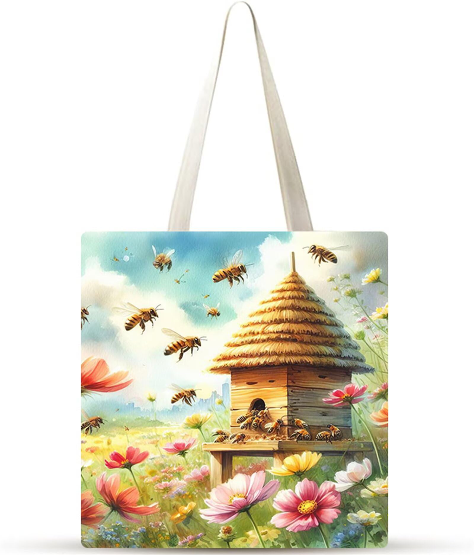 Fiori dell'alveare Borsa Tela,Tote Bag Tela,Borse per la Shopper Lavabili,Senza cerniera Borsa Tela,Canvas Tote Bag da Donna Regali per Shopping,Scuola,Viaggi,Spiaggia