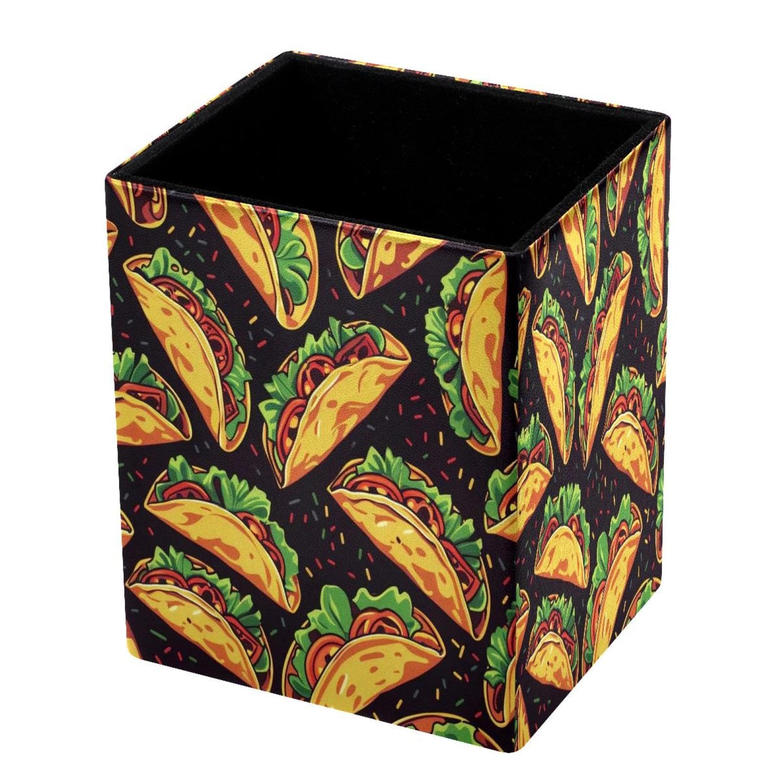 DragonBtu Desktop Pencil Holder, Delicious Taco Rectangular Pencil Cup, Pencil Storage Bag Office Desk Supplies Case for School, Kids