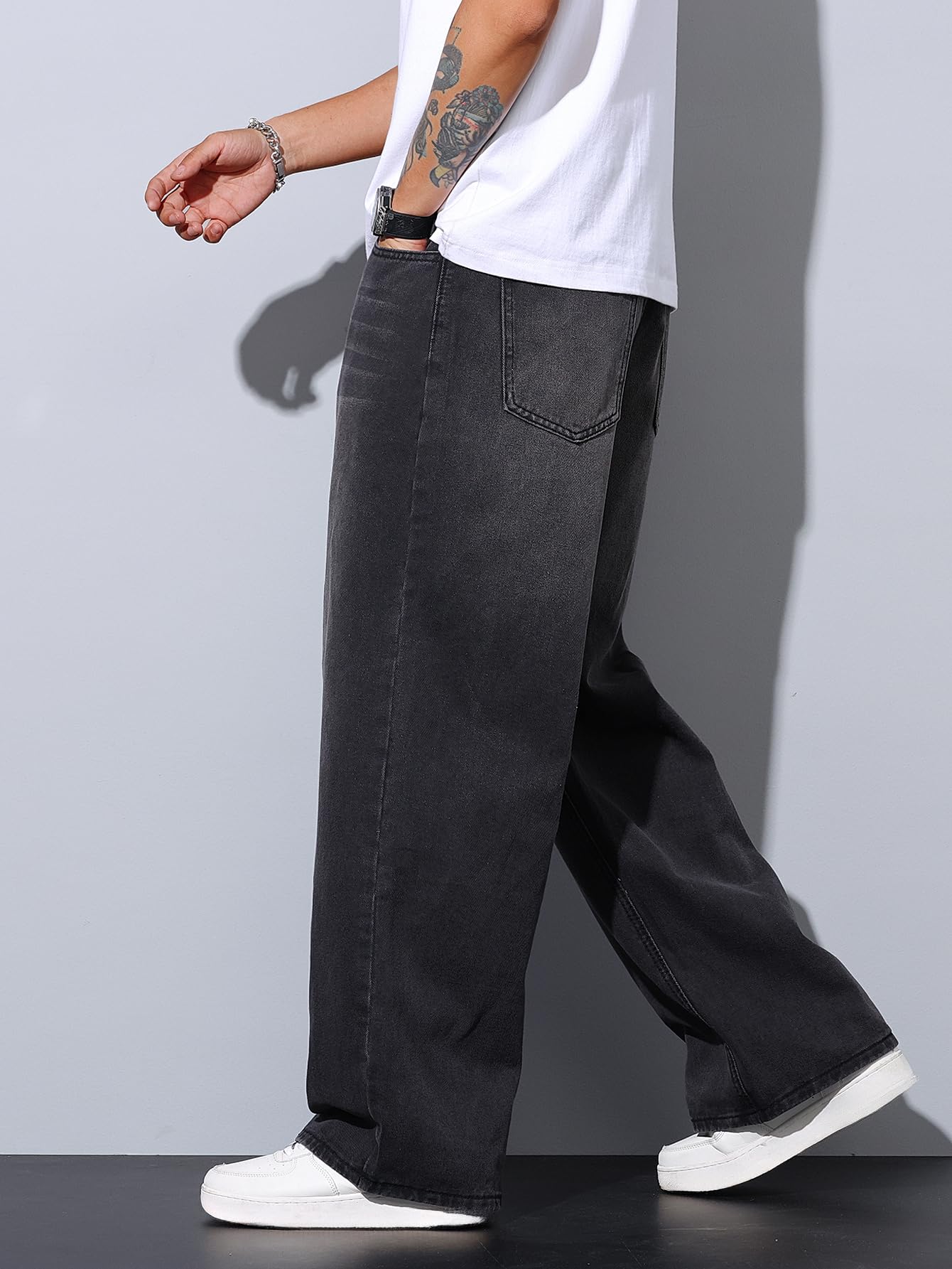 Jeans Baggy Hip hop pour Hommes,Jeans Skater à Jambe Large,Y2K Streetwear Pantalons en Denim décontractés