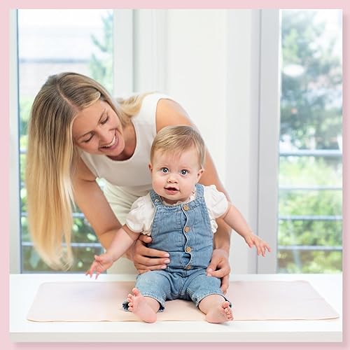 Miniatura 7 de NobleMoms Cambiador de bebé de cuero vegano de lujo, 16 x 30 pulgadas, ecológico, versátil, delgado y plegable, fácil de limpiar (rubor)