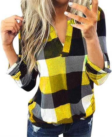Amazon.com: Ropa de otoño para las mujeres camisa a cuadros mujeres casual  manga larga camisa cuadros mujer slim top moda impresión sudadera : Ropa,  Zapatos y Joyería