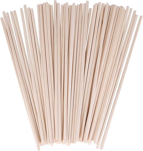 Varillas de madera de 1/4 x 12 pulgadas sin terminar de madera natural para manualidades, palos de bambú para ramo de flores, 50 piezas