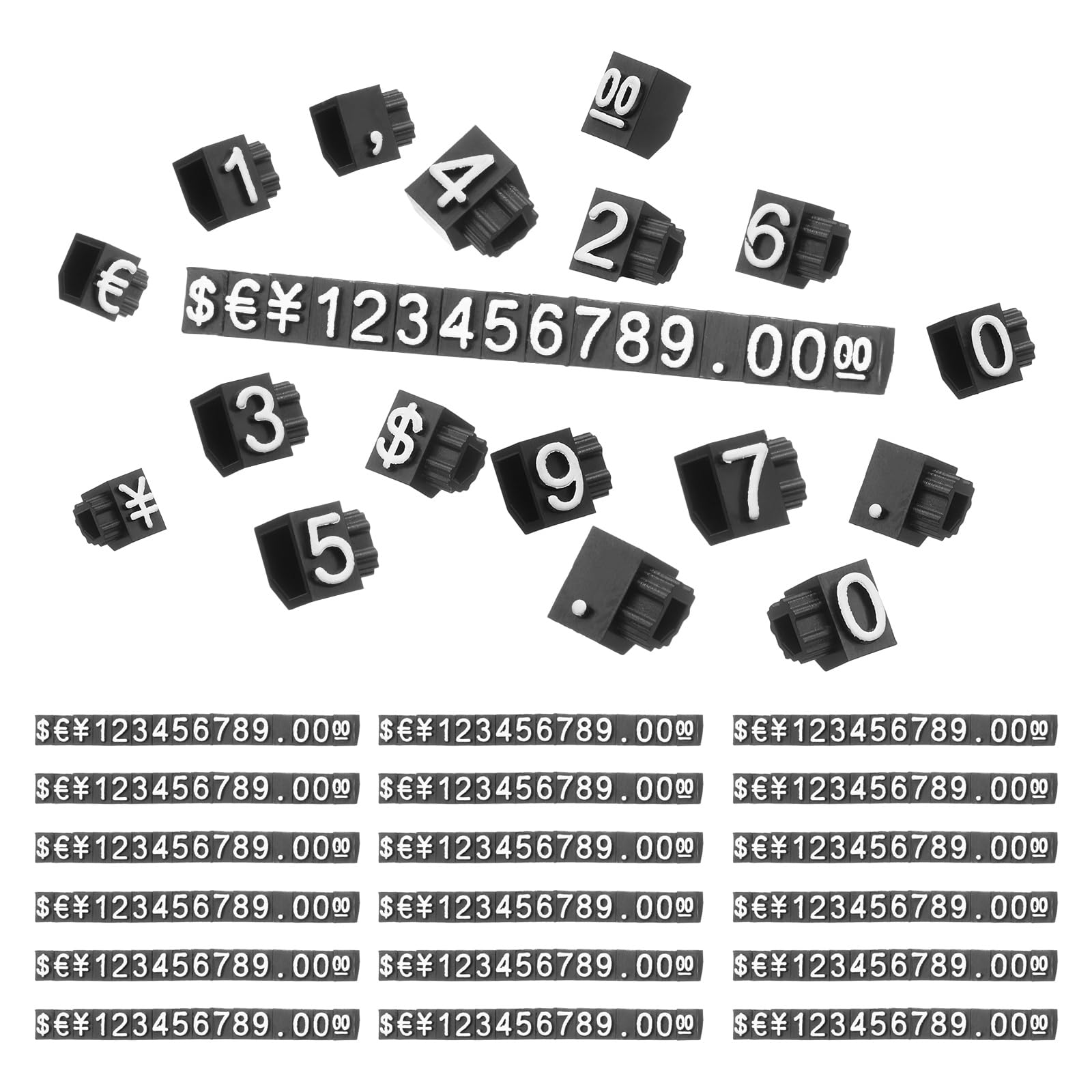 PATIKIL 2" x 0.2" Marking Tags Cube,20 Set Plastic Adjustable Counter Stand Label Number Letter Price Block Kit for Jewelry Supermarkets Bakeries Retail Shop, Black White (Small)
