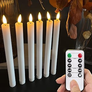 3D Led Flameless Flickering Battery Operated White Taper Candles with Remote,Electric Timer Floating Fake Candle Like Real Wax,Realistic Candlesticks for Valentine's Day/Wedding/Windows Decor