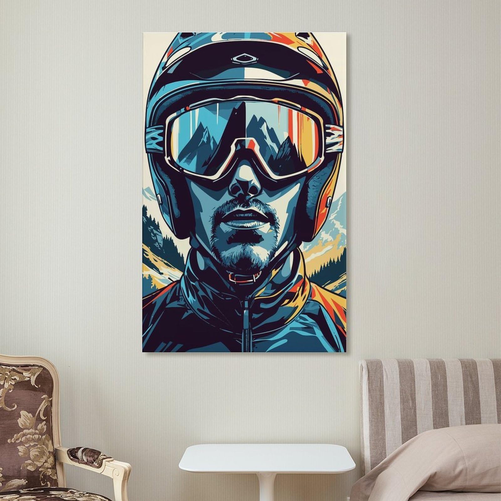 sinyumoney Skier Portrait with Mountain Reflection Poster Su Tela Stampe Artistiche Da Parete Decorazione Murale Stampe Artistiche Per La Casa E La Cucina 16x24inch(40x60cm)