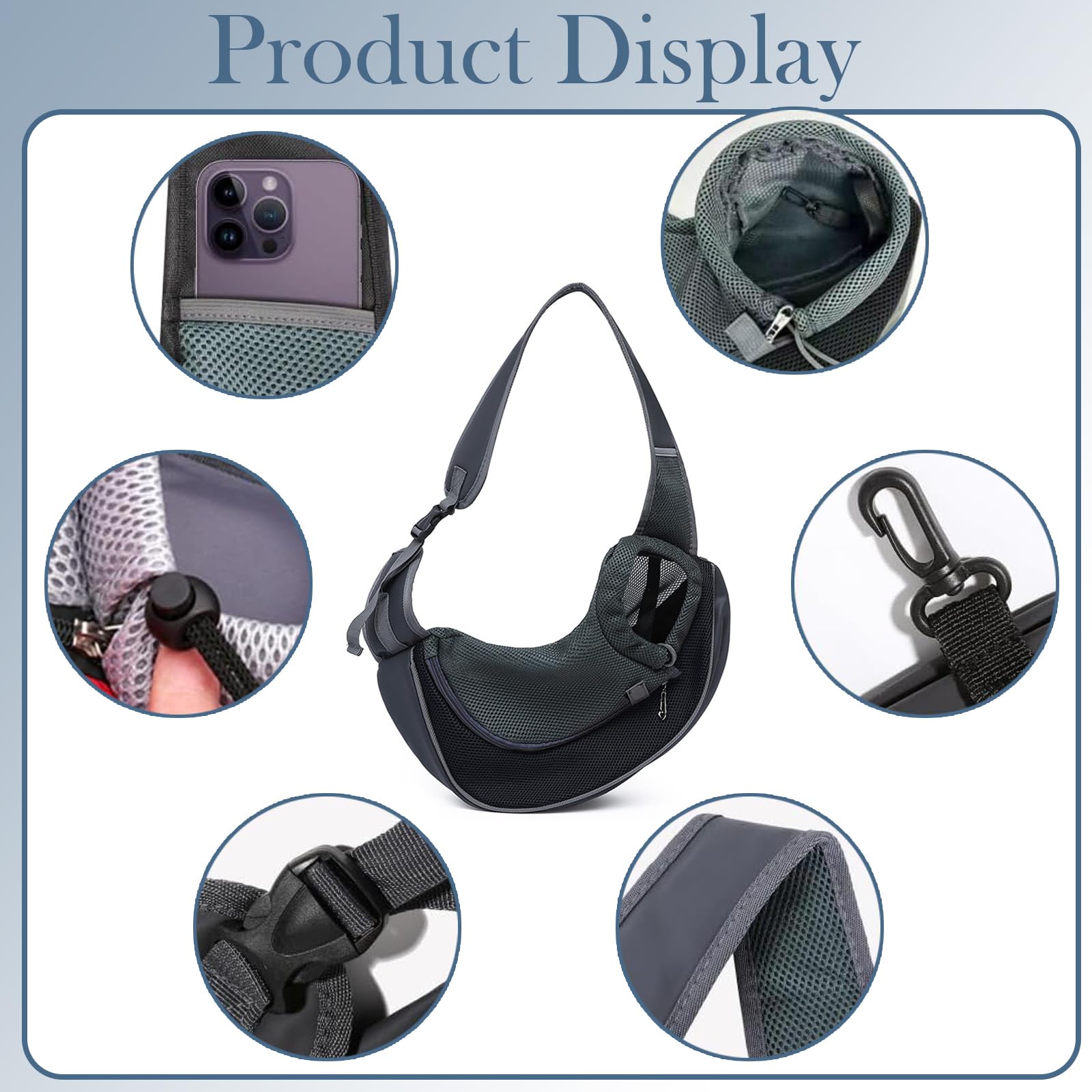 1Pcs Dog Carrier Bag, Dog Sling Carrier for Small Dogs and Cats Adjustable Shoulder Strap, Oxford Fabric with PVC Mesh - Image 4