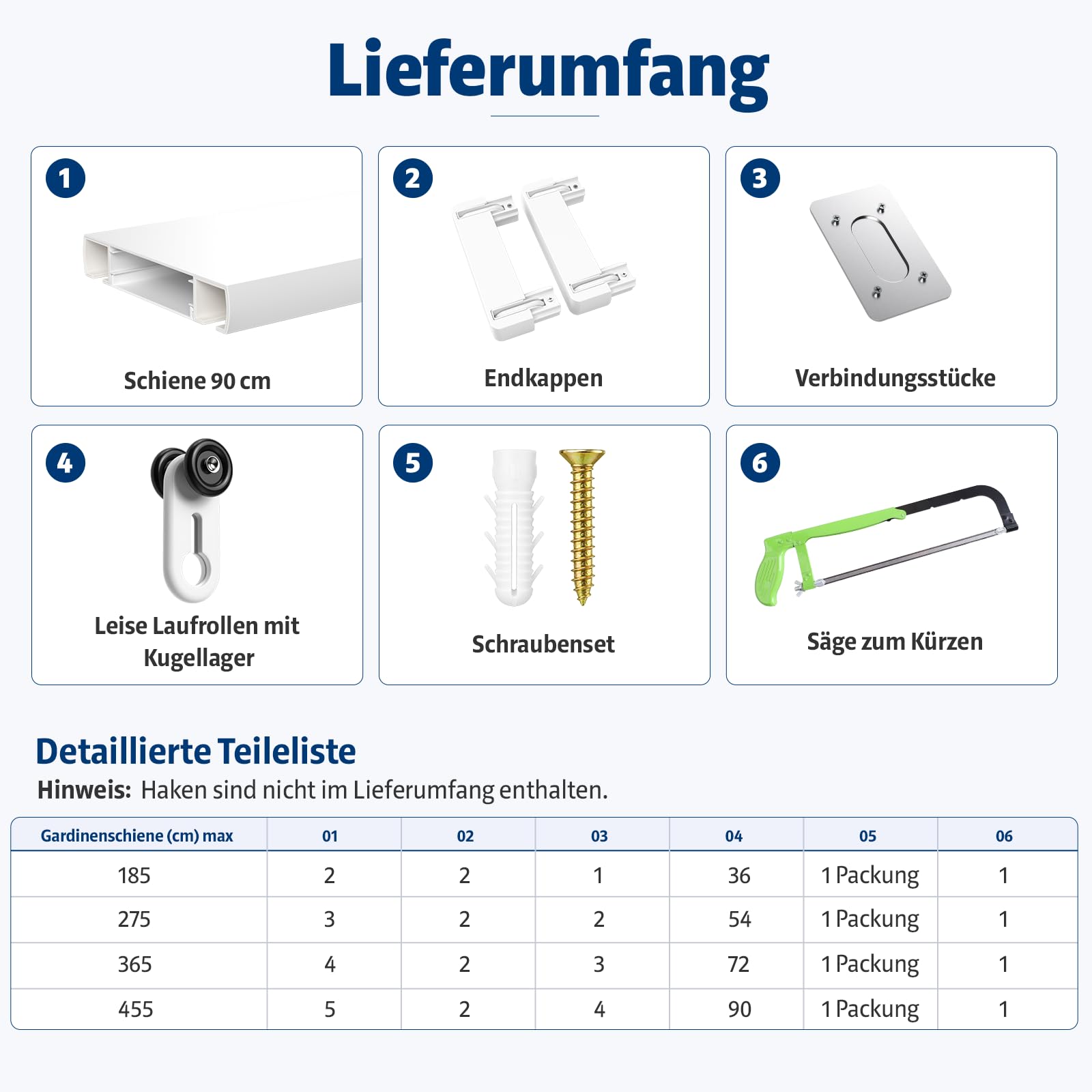 Gardinenschiene 2-Läufig Aluminium Deckenmontage 275 cm Weiß | Mit Handsäge - Kürzbar, Leise Curtain Rail, Ideal für Wohnzimmer, Schlafzimmer, Büro und Balkon, Moderne