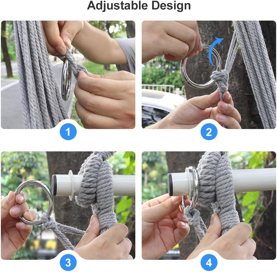 Hammock Chair, Cotton Rope Handwoven Chair with Collapsible Metal Spreader Bar Max 330 LBS for Indoor&Outdoor, Patio, Garden, Yard (Gray)