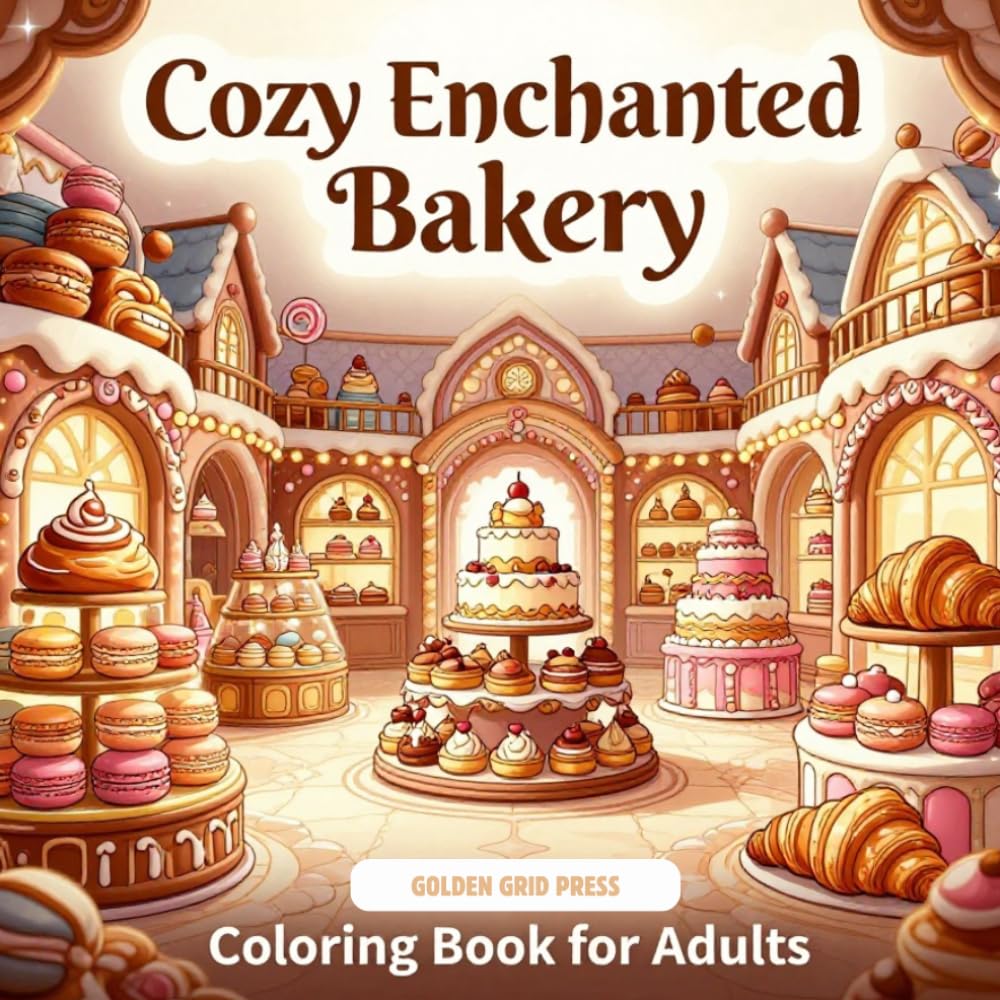 Cozy Enchanted Bakery Vol 1 Fantasy Coloring Book for Adults: Relaxing Fantasy Bakeries & Whimsical Desserts