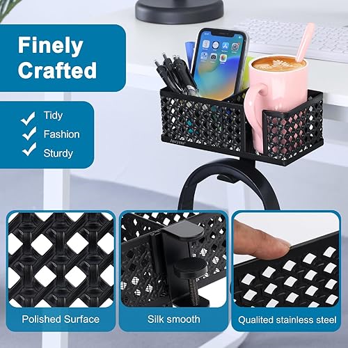 Miniatura 5 de Aurynns Portavasos de escritorio, gancho con clip, soporte para bolígrafo, organizador de escritorio, soporte para lápices, soporte para teléfono,