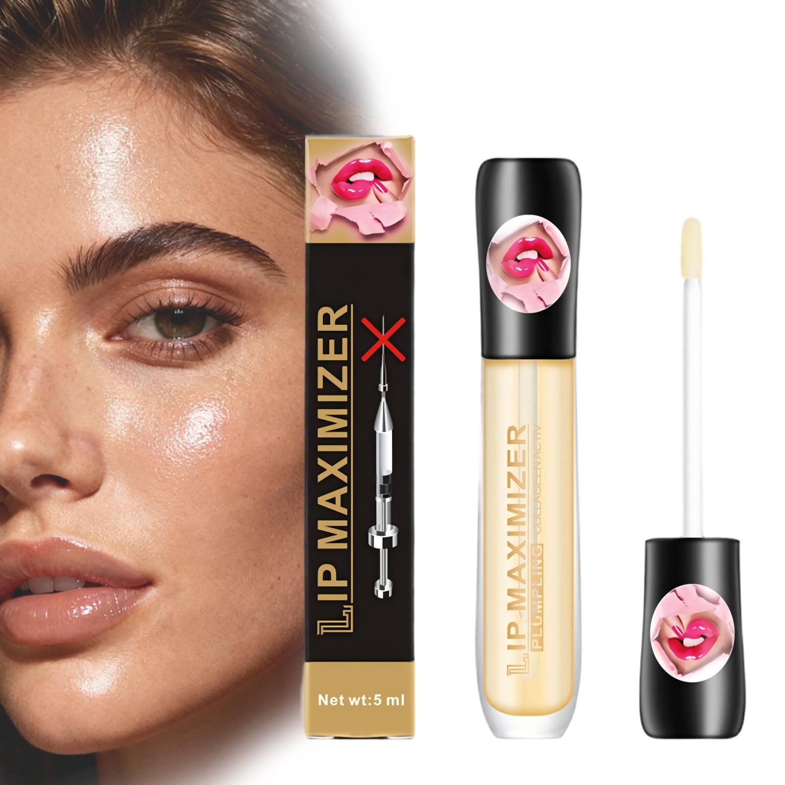  Virecose Lip Plumping Booster Transparente 5ml para Aumentar el Volumen de los Labios - Brillo de Perla y Reduce Arruga