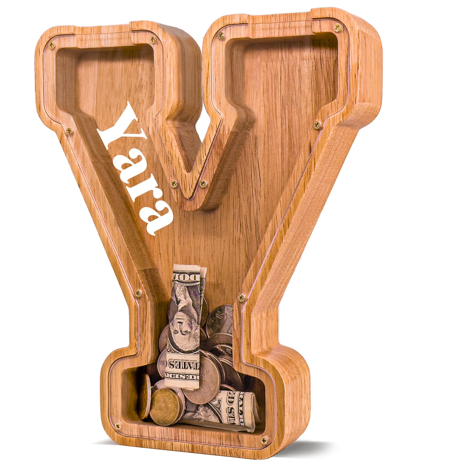 JOOMLAFLY Personalized Wooden Letter Piggy Bank for Kids Larger Letter Piggy Bank for Boys and Girls Initial Coin Bank Customized Piggy Bank Perfect Wood Kids Money Bank for Birthday and Festival