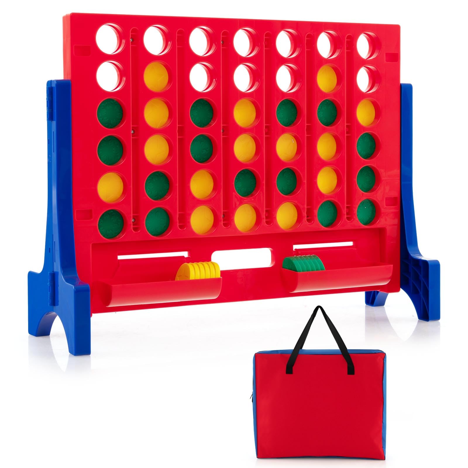 COSTWAY Giant Connect 4, Wall Mounted & Tabletop 4 in A Row Game with Carrying Bag, 42 Jumbo Rings, Quick-Release Tray, Indoor Outdoor Family Game for Kids Adults (Red)