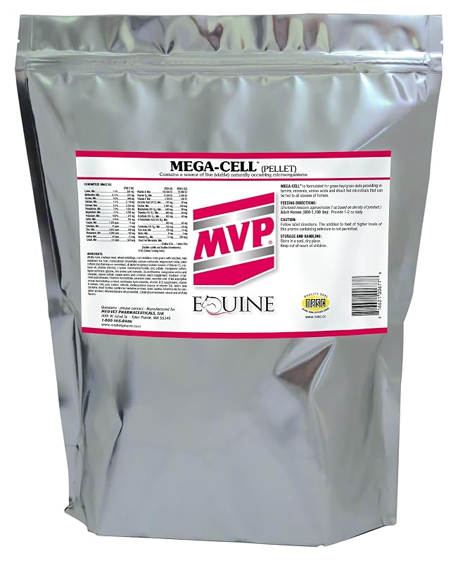 Suplemento vitamínico e mineral para equinos MVP Mega-Cell em pellets, 4,54 kg