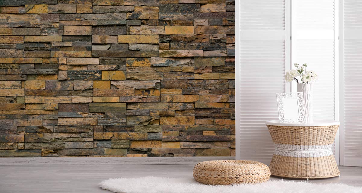 Muralo 505859485 - Papel Pintado fotográfico con Piedras Decorativas de imitación de Piedra, vellón, Multicolor, Hö. 300 x BR. 450 cm- 5 Bahnen