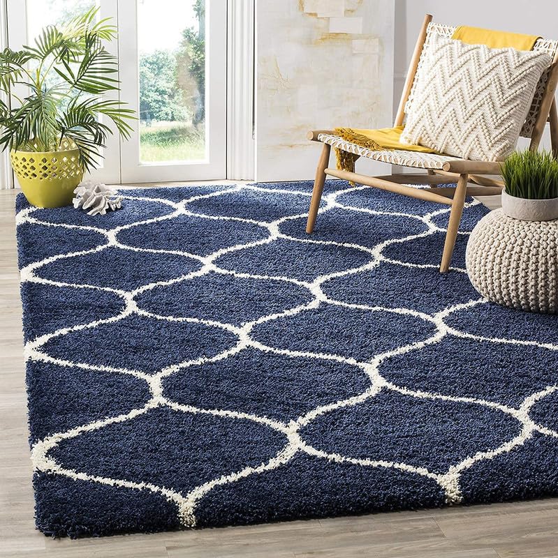 Image of Shaggy Carpet for Home 10 x 14 Feet Ultra-Soft, Thick, and Stylish Shag Texture Ideal for Living Room, Bedroom, or Office - Easy to Clean and Perfect (Blue Moroccon)