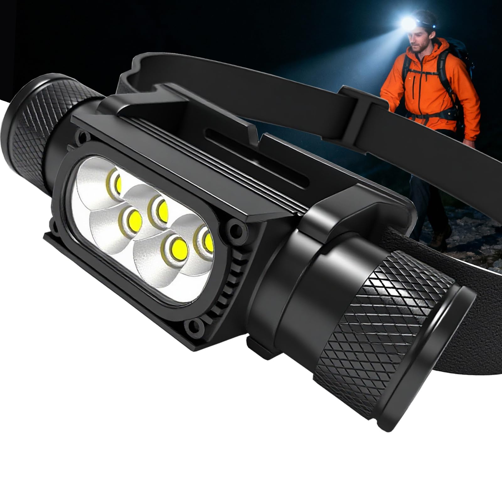 Linterna frontal LED recargable: 1600 lúmenes, USB-C, ultra duradera, a prueba de golpes e impermeable, sobrevive a caídas de 3 m, sumergible y resistente a los impactos, perfecta para camping