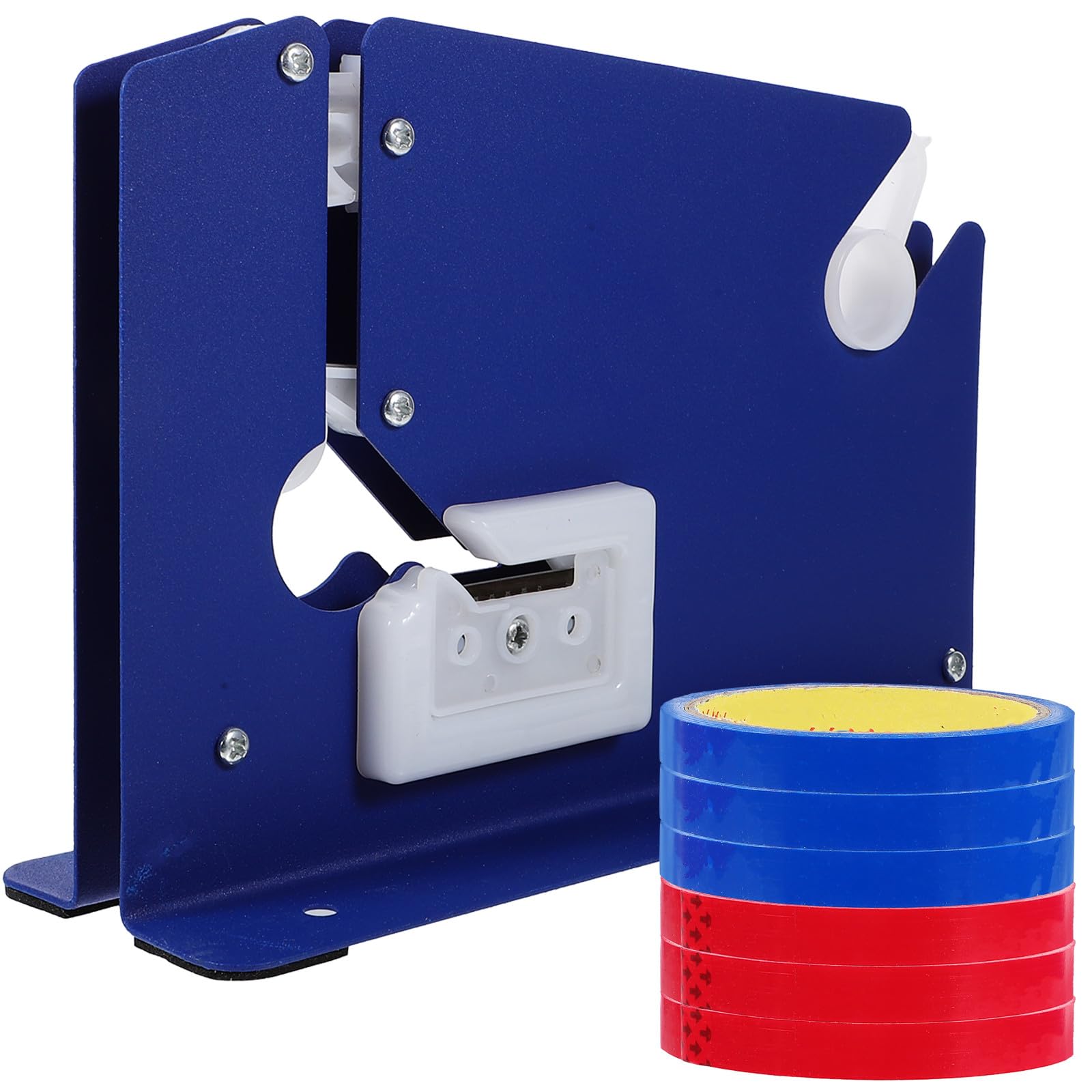 Dispenser per Nastro Adesivo 12Mm con Taglierina Integrata e 6 Pezzi di Nastro per Supermercati e Negozi per Sigillare Sacchetti in Modo Efficiente