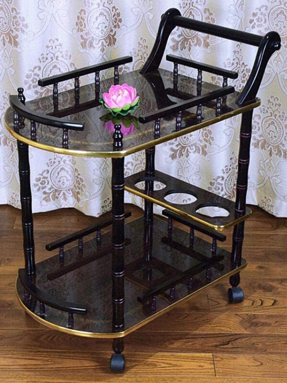 Carrello Bar con Ruote per servire, Cucina da Patio, per Feste, Carrello da Cucina, Carrello da Catering, Pannello in Legno massello, Carrello da Bar in Vetro a 3 Livelli