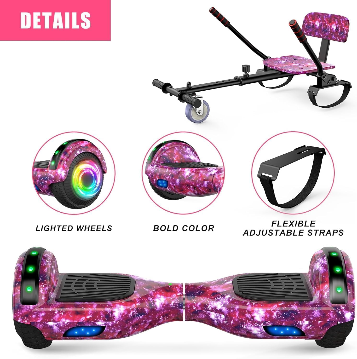 SISIGAD Hoverboard Kart, Hoverboard All Terreno Auto-bilanciato da 6.5" Pollici con Altoparlanti Bluetooth e Luci LED Hoverboard Bambino