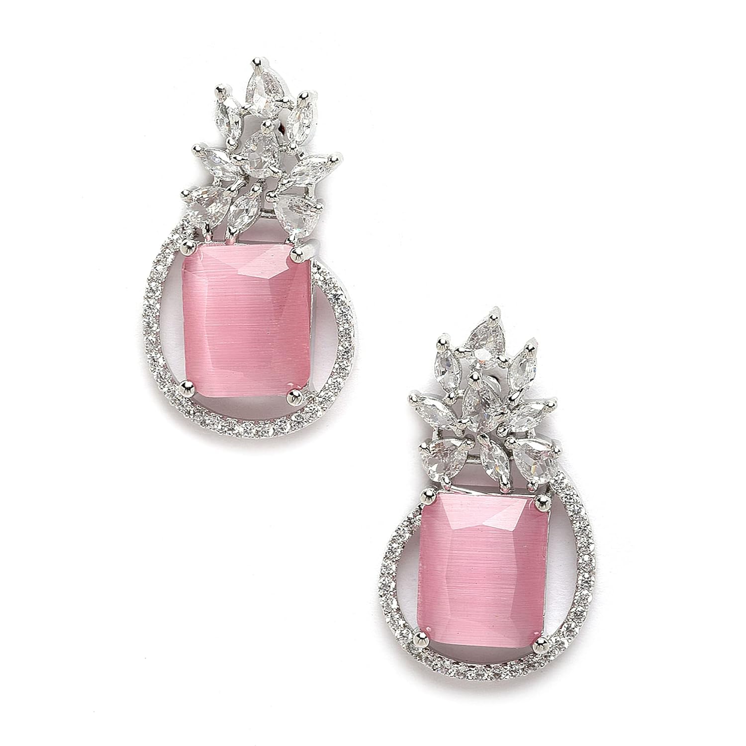 Zeneme Oxidised Silver-Plated American Diamond studded Paisley Shaped Studs Earrings for Girls and Women