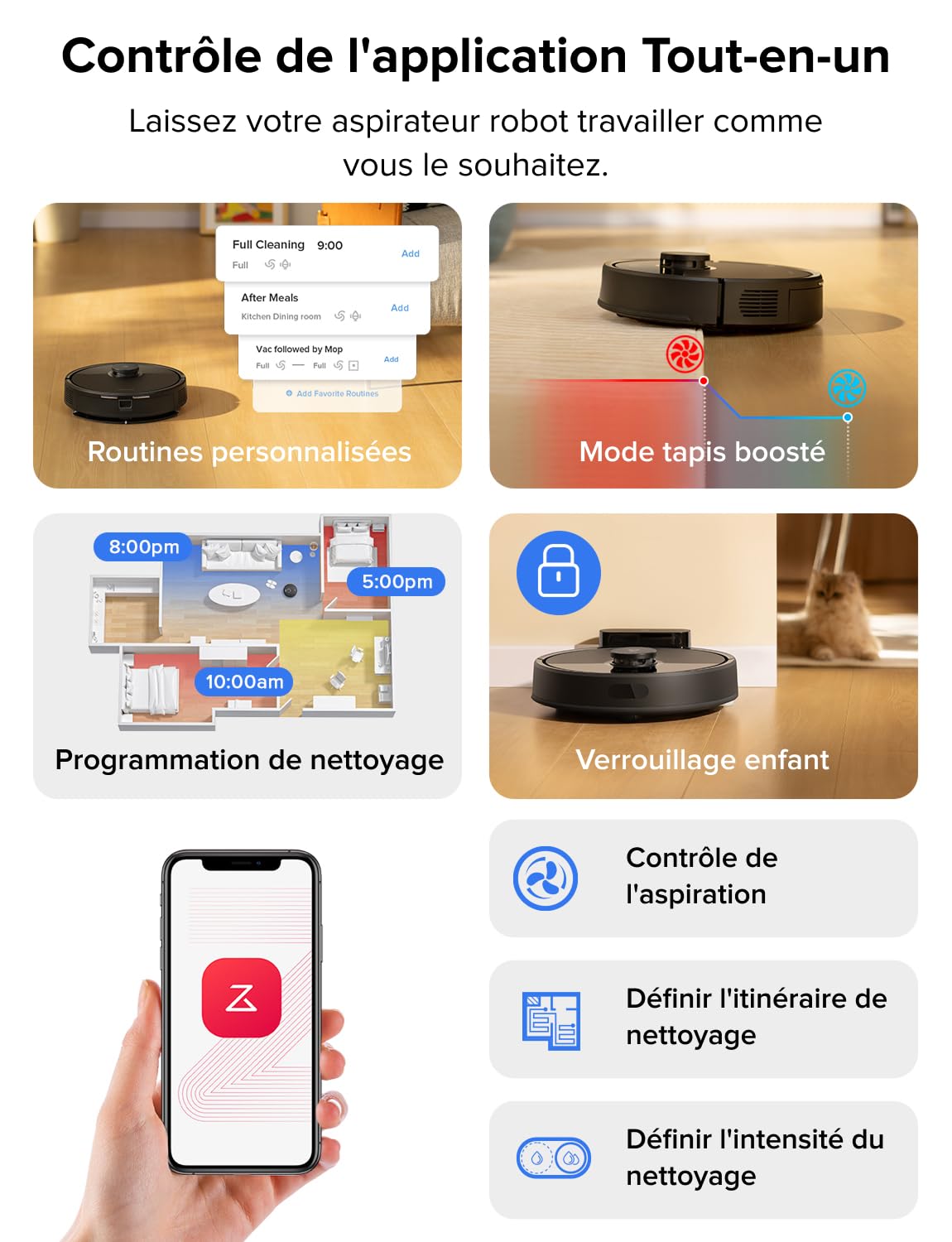 roborock Q7 L5 Aspirateur Robot, 8000 Pa Aspiration HyperForce, Double Anti-emmêlement, Navigation LiDAR Précise, Zone Interdite Intelligente, Cartographie Multi-Niveaux, Recharge Auto, APP/Alexa