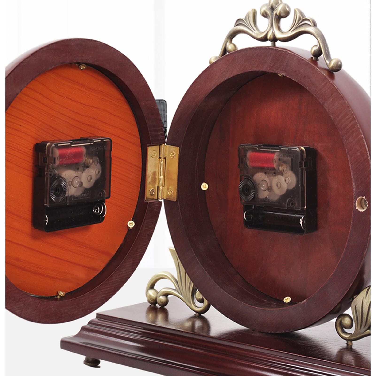 Drewniane zegary kominkowe, cichy zegar kominkowy retro zegar kominkowy antyczny design imitacja drewna, analogowy stolik nocny, sypialnia, biuro 101