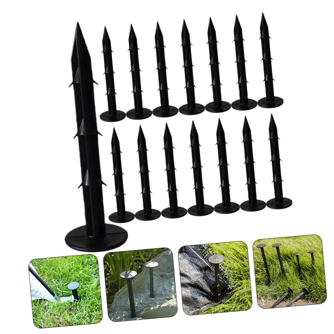 Piquets de Jardin en Plastique Noirs 120 Pièces PP pour Fixation