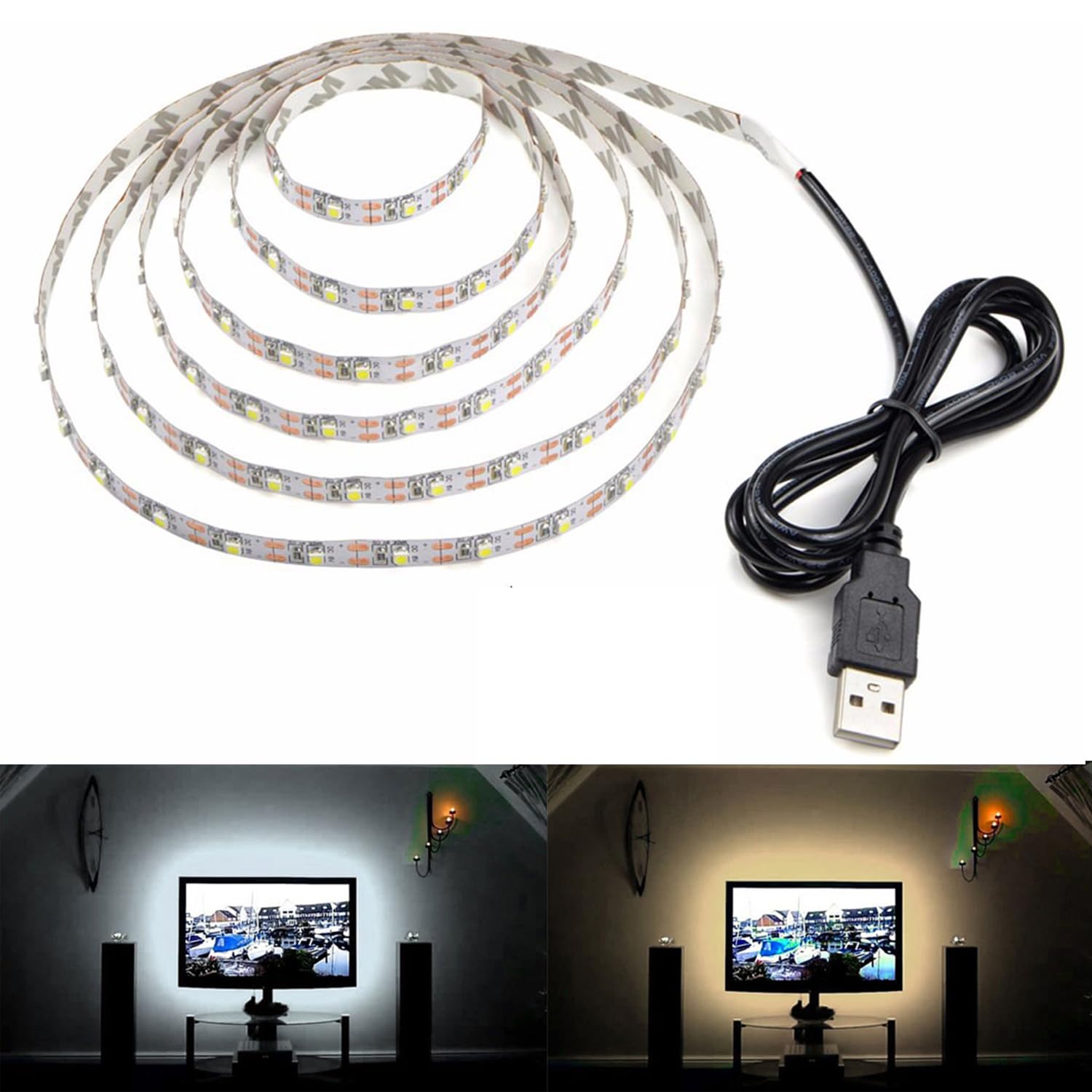 FOLGEMIR TV Backlight - 4m 240 LEDs - Cool White, 5V USB LED Light Strip, Suitable for HDTV and PC Flat Screen, Self-Adhesive, Flexible, Non-Waterproof - IP20