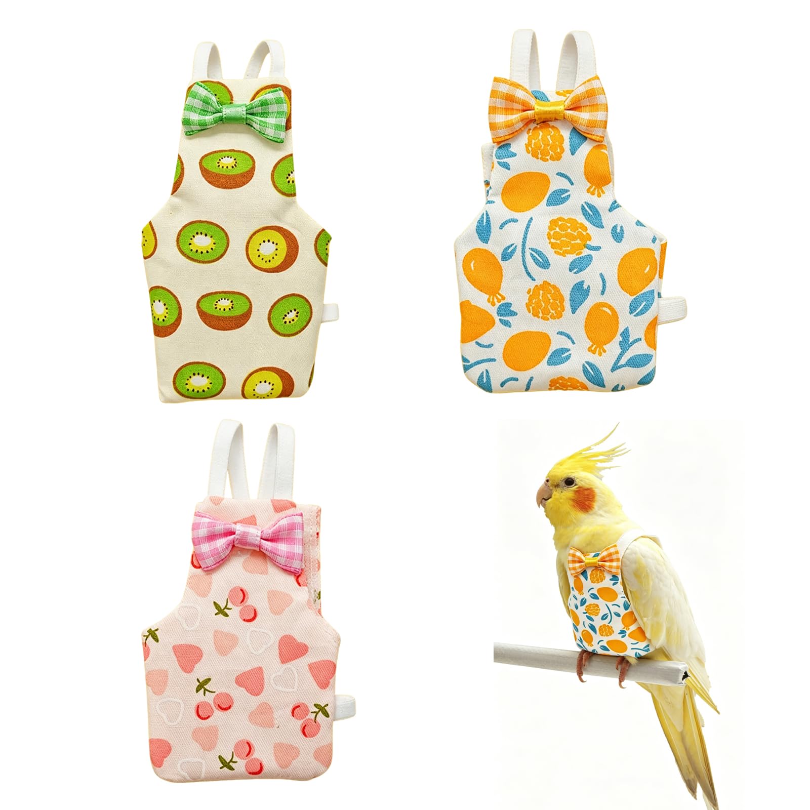3 PCS Parrot Diapers, Parrot Harness Bird Diaper for Parrots Clothes Bird Harness for Parrots Belt, Birds Leash Harnes Birds Diaper, Belt with Lemon Kiwi Fruit and Cherry Patterns-image-40