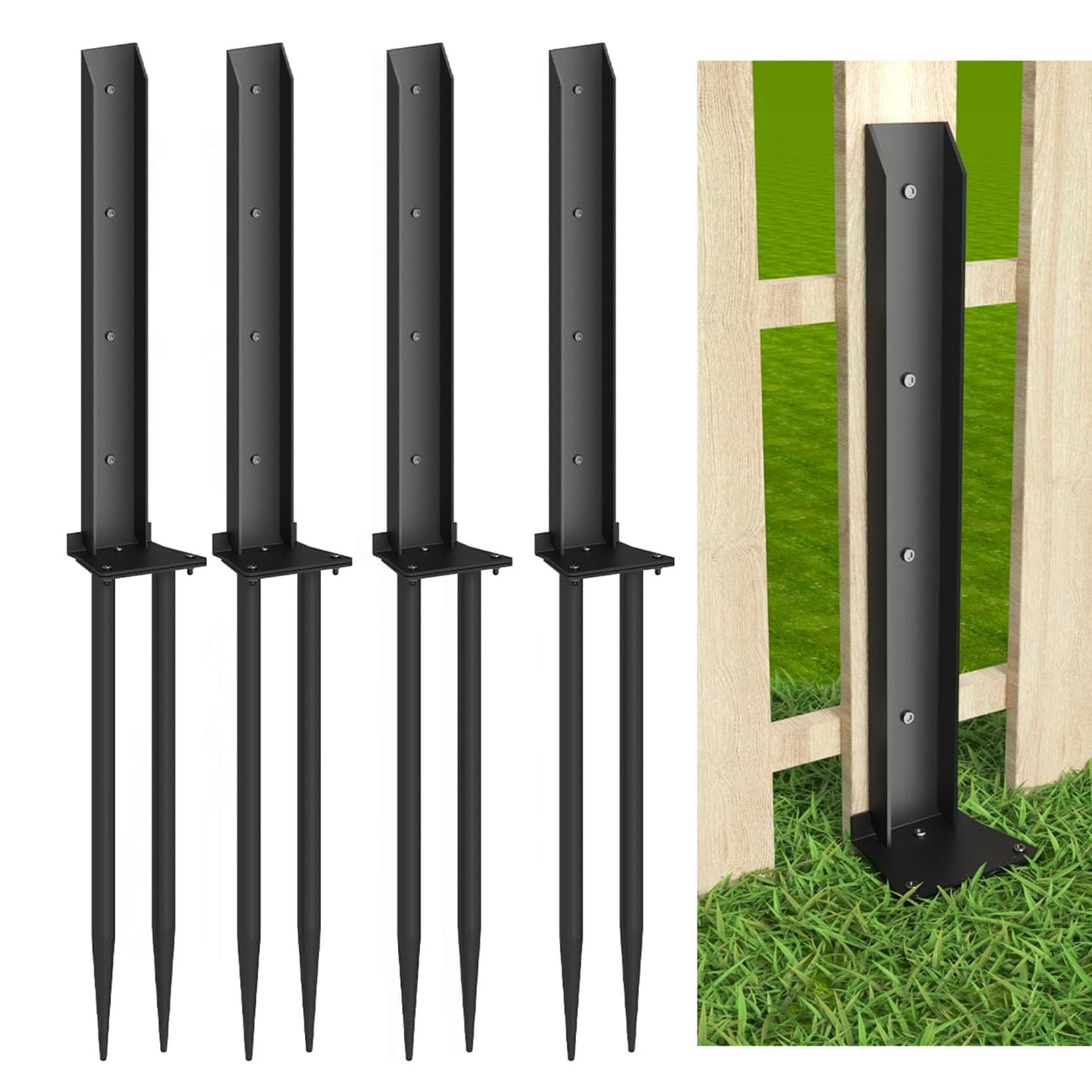 LQSYBHD Fence Post Repair Kit Heavy Duty Fence Repair Kit Fixer Anchor Ground Spike Metal Fence Post Nails Ground Post Anchor for Reinforcement Tilting Broken Posts(Size:4pcs)