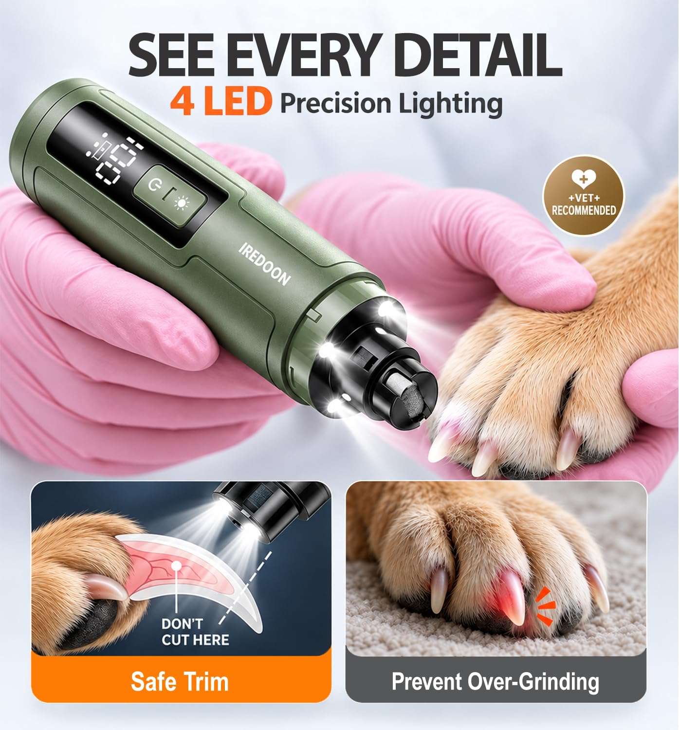 IREDOON Dog Nail Grinder - Quiet & Safe -4