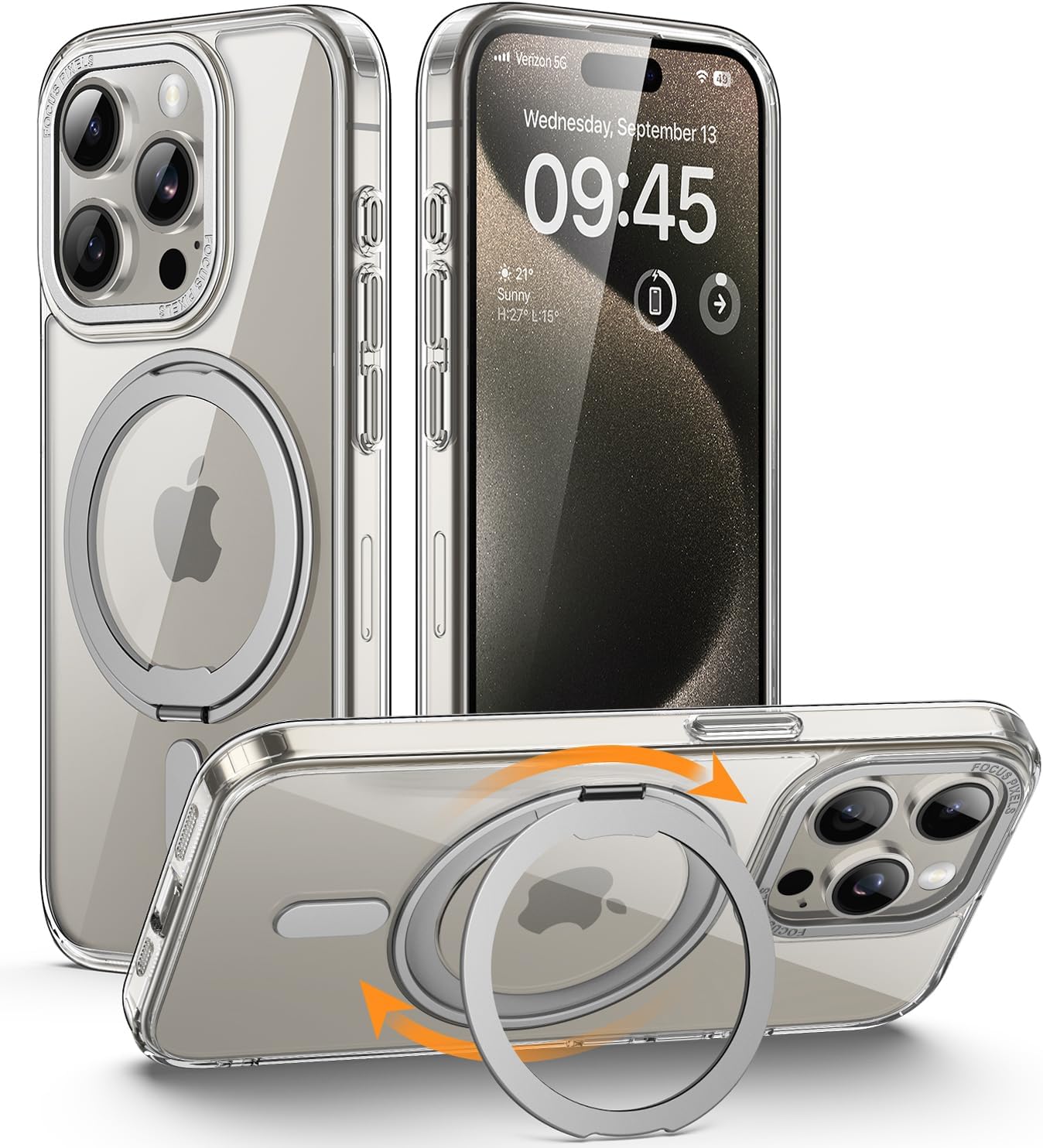 simptech 360°Rotatable Magnetic Stand for iPhone 15 Pro Max Case[Magsafe Compatible ] [Military-Grade Protection] Translucent Slim Anti-Fingerprint Phone Case 6.7'' 2023 (Clear)