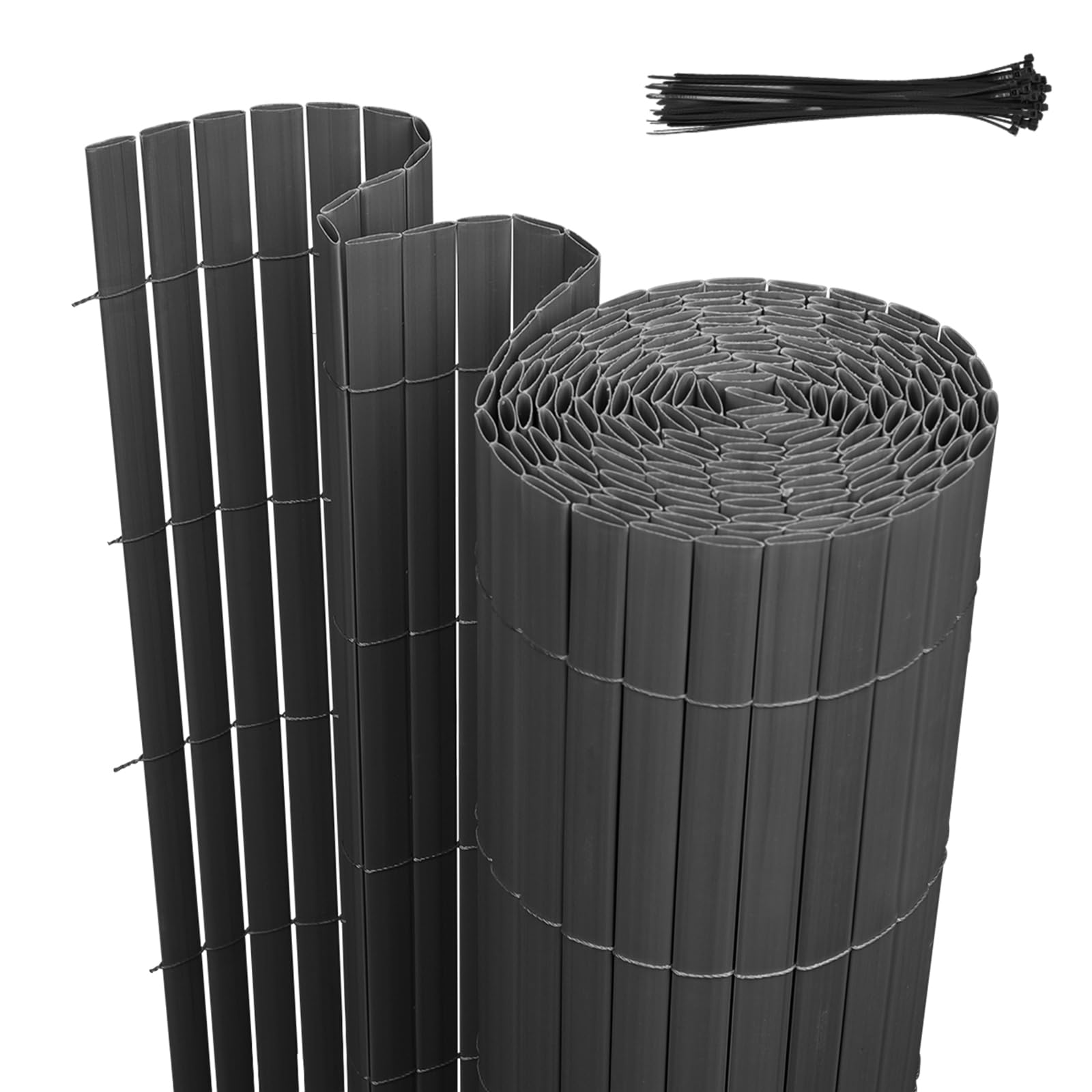 PCW s 160 x 300 cm, odporny na promieniowanie UV, z 3 żebrowanymi panelami i opaskami kablowymi, idealny do ogrodzeń ogrodowych, tarasów, rozwiązań chroniących przed wzrokiem.