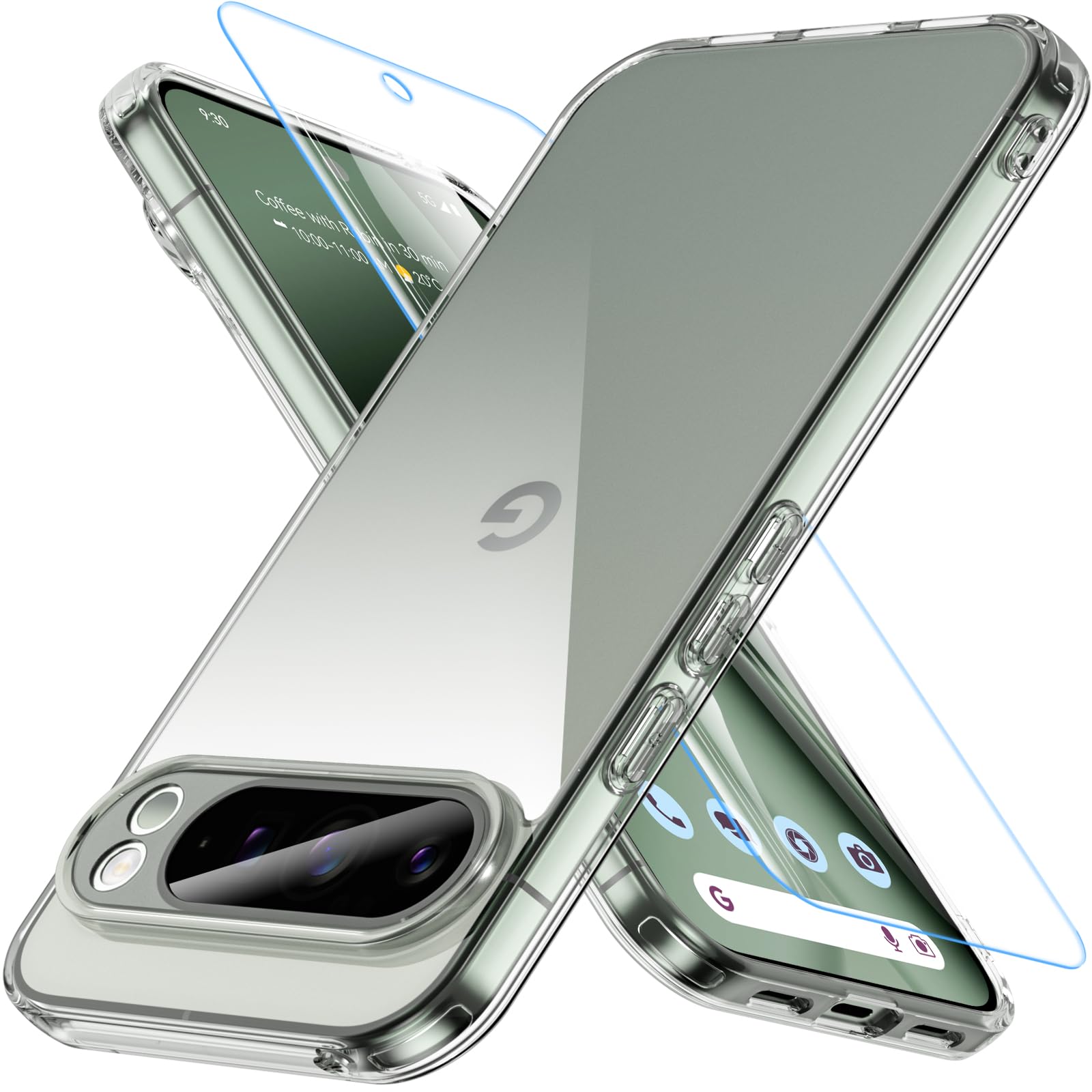 Google Pixel 10 Pro XL ケース【ガラスフィルム付き】米軍MIL規格対応 耐衝撃＆衝撃吸収 TPU+PC素材 指紋防止・黄ばみ防止 グーグルピクセル10カバー(クリア)