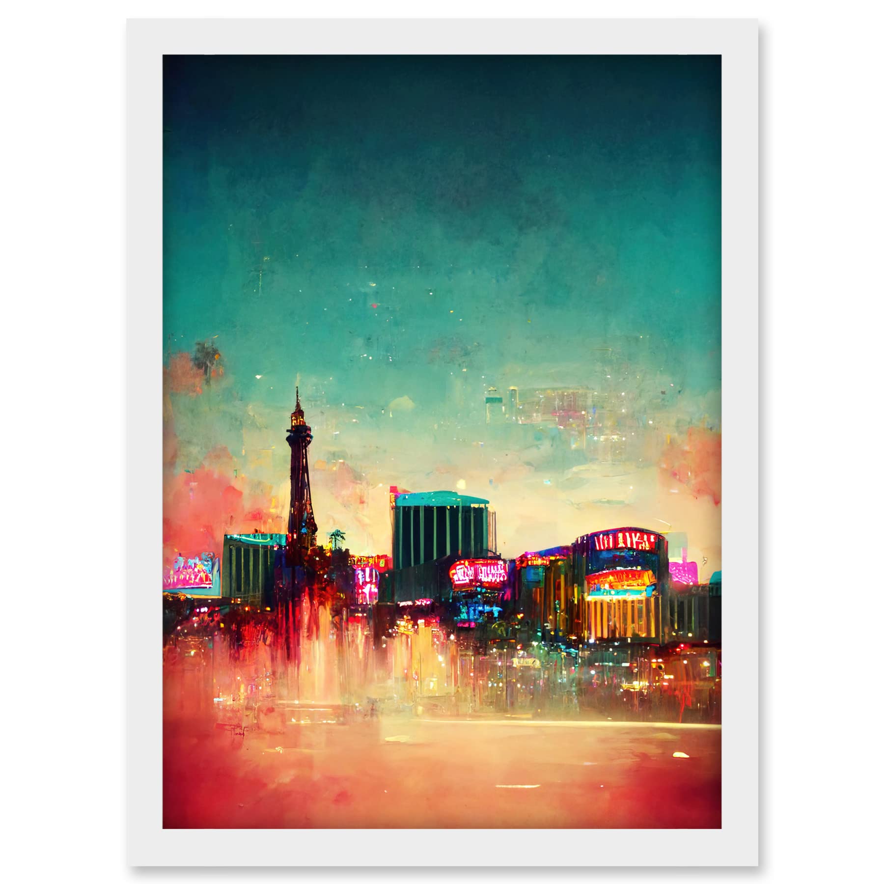 Doppelganger33 LTD Modern Las Vegas Skyline Colourful Acrylic Cityscape Artwork Framed A3 Wall Art Print