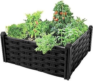 Raised Flower Bed Garden Fence Lawn Edging Rattan Effect Pot Vegetable Planter, Outdoor Usage, Black 4 Piece