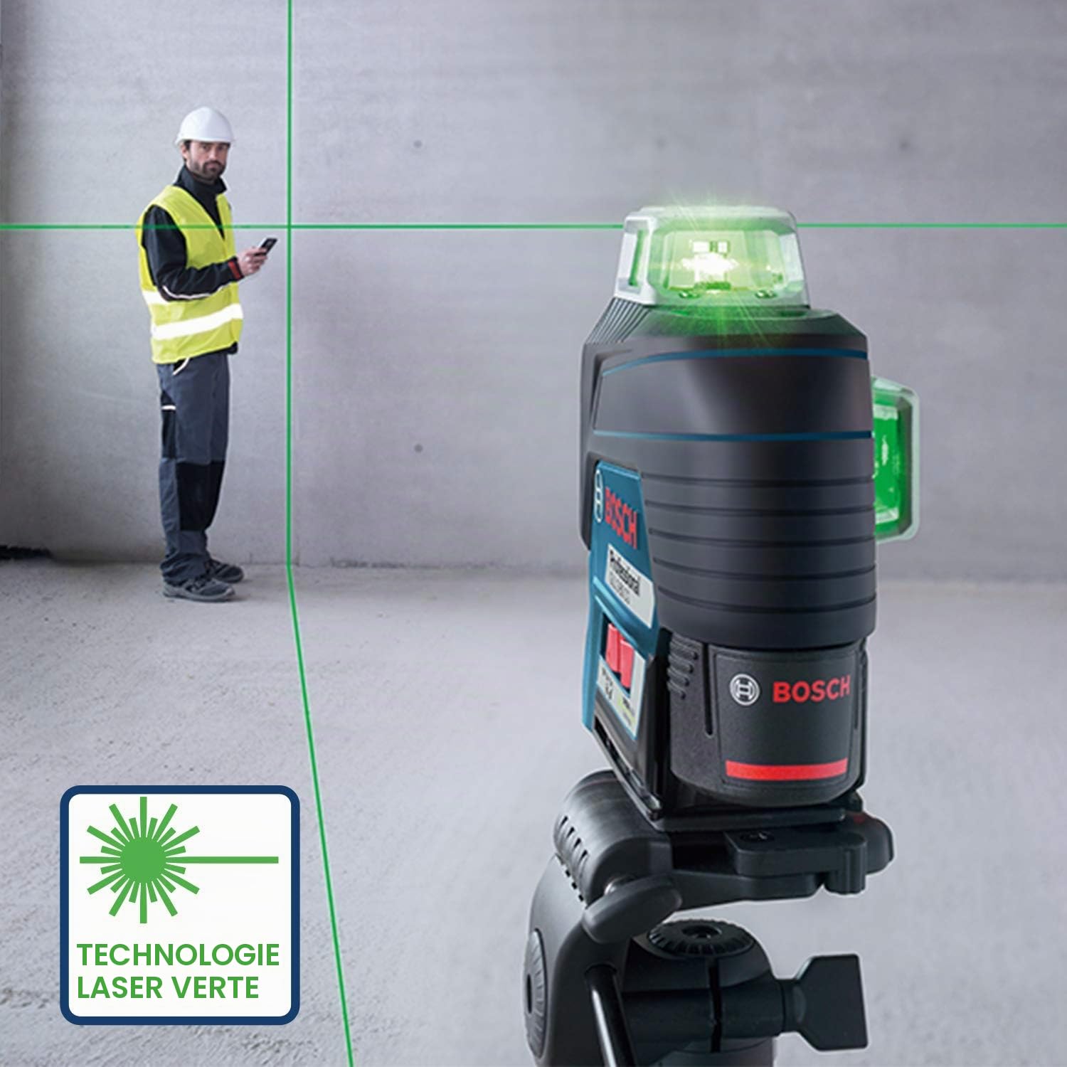 Bosch Professional 12V System laser lignes GLL 3-80 CG + Bosch Professional Trépied Pour Lasers et Niveaux BT 150